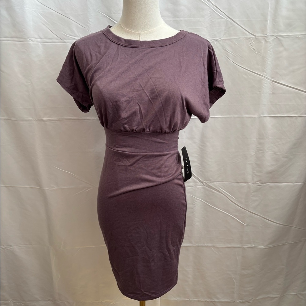 Stylive Lavender Knit Bodycon‎ Dress Tie Waist Short Sleeve Small NWT